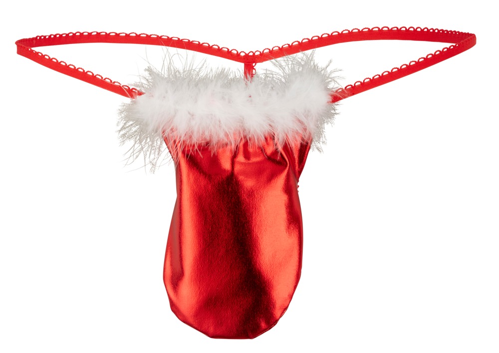 Herren-Weihnachtsstring in Rot mit Federbesatz – Svenjoyment