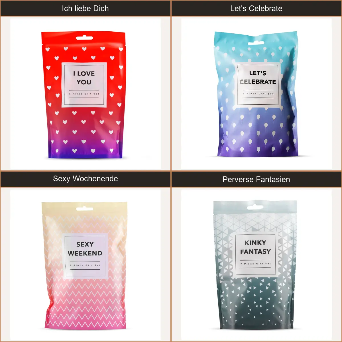 Erotisches 7-teiliges Geschenkset für Paare – in 4 Varianten!