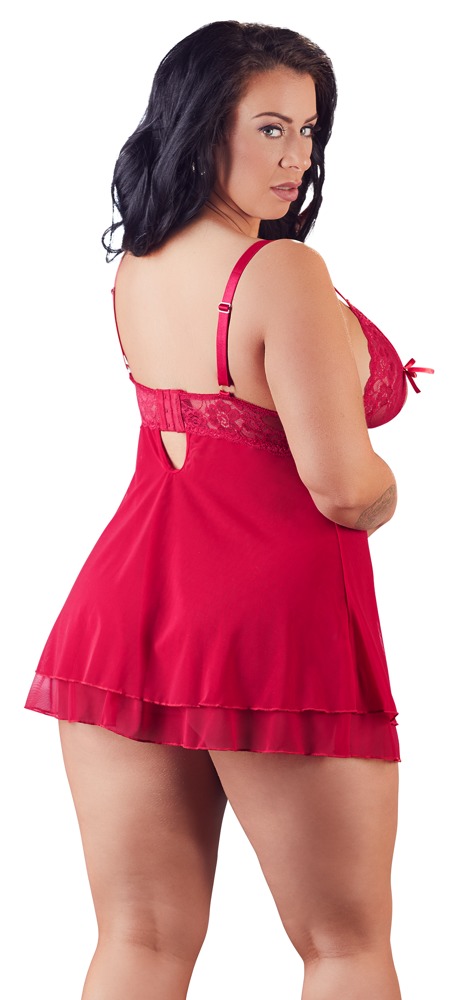 Rotes Babydoll mit geschlitzten Spitzen-Cups – Cottelli CURVES