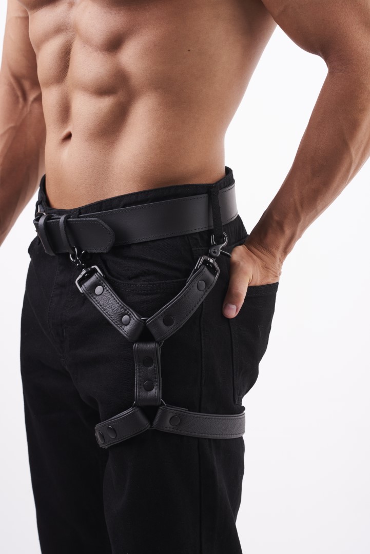 HighQuality Soft Leder Bein Harness Schwarz