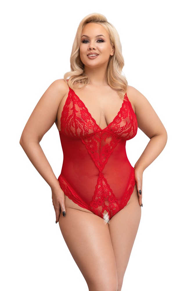 Roter Body ouvert mit Spitze und Soft-Cups – Cottelli CURVES